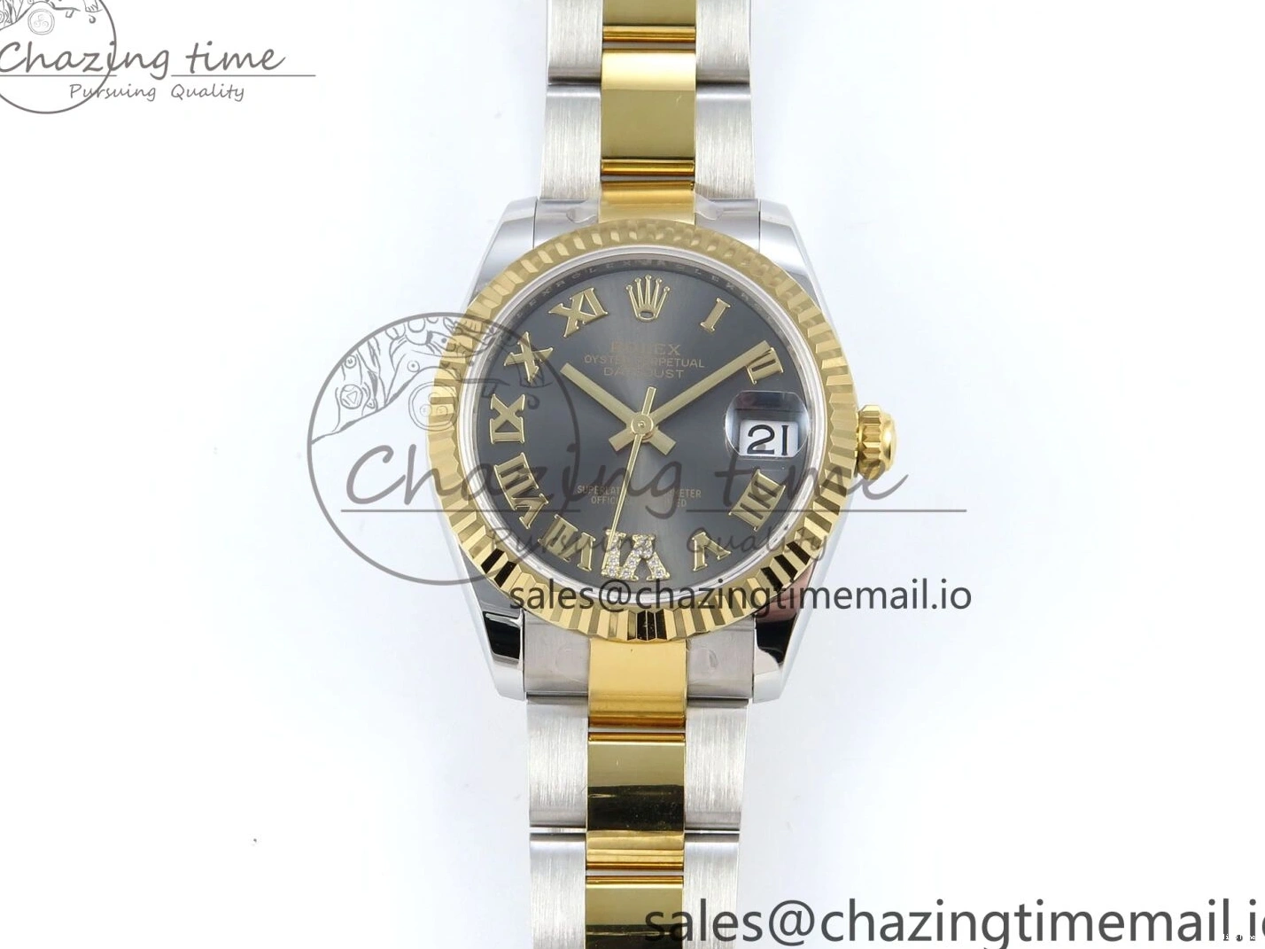 MiroTime 0511 Cozy DateJust 31 278273 ARF 1:1 Best Edition 904L Steel Gray Roman Diamonds Dial on SS YG Oyster Bracelet ETA 575